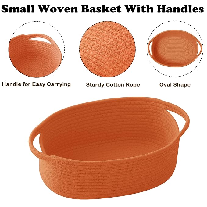 Gift Basket with Gift Bag and Ribbons,Small Rope Woven Shelf Storage,Baskets for Gifts Empty,Birthday,Shower,Decorative Organizer Box for Cat Dog Pet with Handles(Orange)