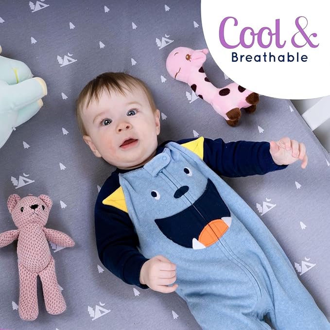 Fitted Unisex Crib Sheets (3 Pack) by GROW WILD - Jersey Knit Cotton Crib Sheets for Boys or Girls, 52” x 28” x 9” Crib Bedding Set (Woodland Gray and White)