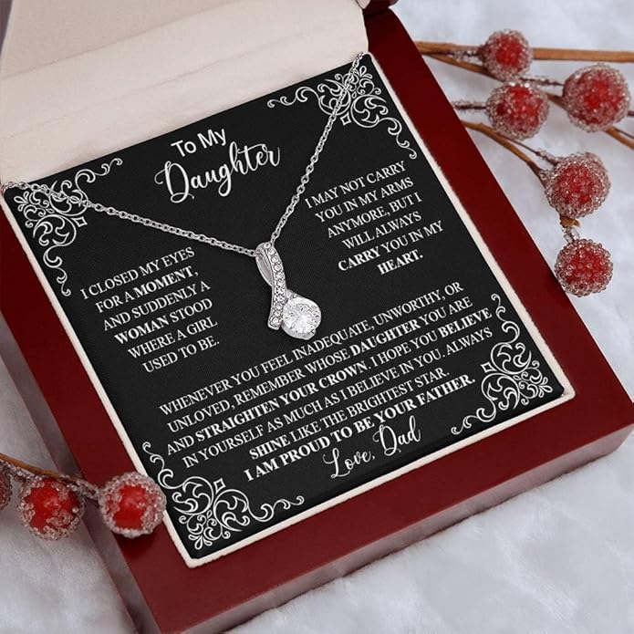 To My Daughter Gift Necklace From Dad or Mom - Badass Daughter Jewelry With Heartfelt Message & Elegant Box