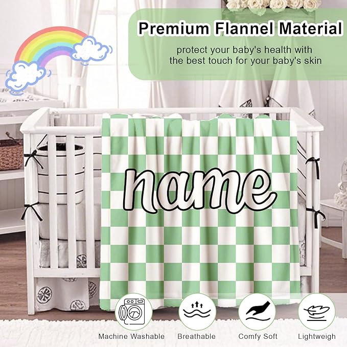 Ship Next Day, Personalized Baby Blanket for Boys Girls - Printed in USA, Custom Baby Blanket with Name Super Soft Plush Flannel, Easter Christmas Brithday Gifts for Baby Shower Kids Toddlers Newborn