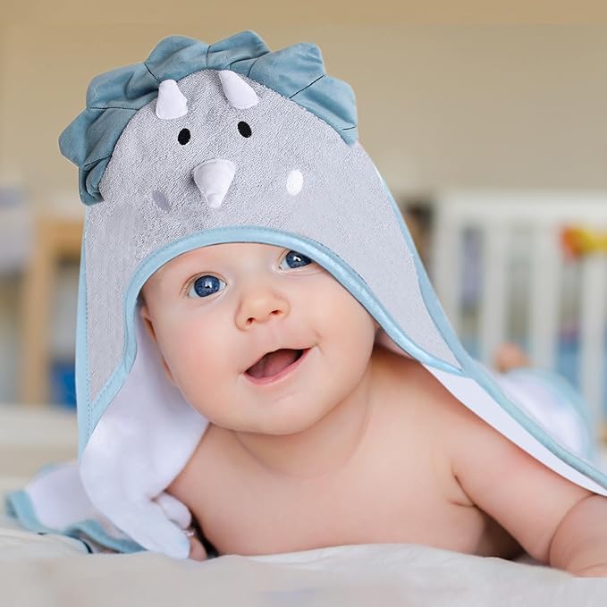 Mother's Choice Baby Hooded Towel - Large Size Cotton, Ultra-Soft & Absorbent Bath Towel for Newborns, Infants, Toddlers, Boys & Girls with Animal Hood (Dinosaur)