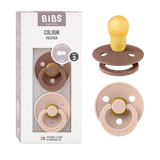 BIBS Pacifiers Colour Collection | Natural Rubber Baby Pacifier | Set of 2 BPA-Free Soothers | Made in Denmark | 18+ Months (Pack of 2) | Woodchuck/Blush