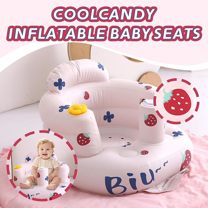 C‌oolcandy Inflatable Baby Seat for 3-36 Months, Toddler Baby Chair Built-in Air Pump, Supportive Sit-Up Chair, Portable & Load-Capable, Ideal for Learning sit, Feeding & Entertaining