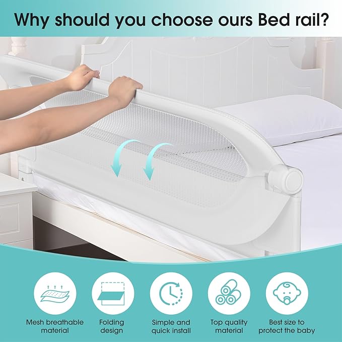 Baby Bed Rail Guard for Toddlers - 78" Toddler Bed Rails for Twin, Full, Queen, King Bunk Size Bed Swing Down Bedrail Extral Tall Child Safety Side Railing Guards for Kids White