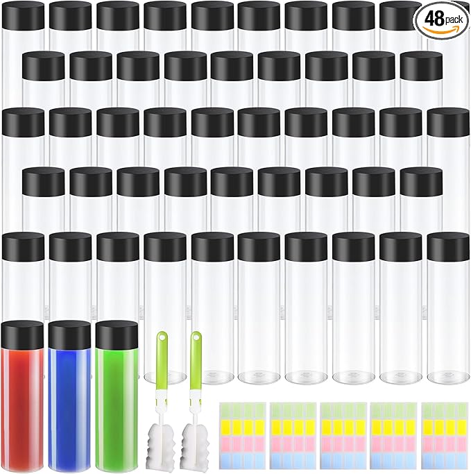 48 Pcs Clear Plastic Bottles 12 oz Empty Sensory Bottles with Caps Leakproof Drink Container Plastic Juice Bottles Reusable Sensory Bottles for Crafts Classroom Party Supplies (Black Lid)