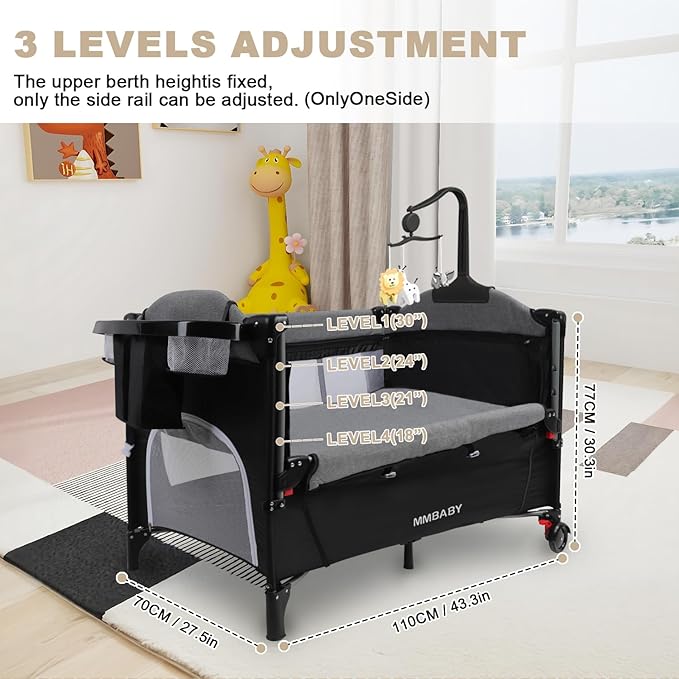 MMBABY Baby Bedside Crib,Pack and Play,Multifunction Portable Large Playard from Newborn to Toddlers,U-Shaped Diaper Changer