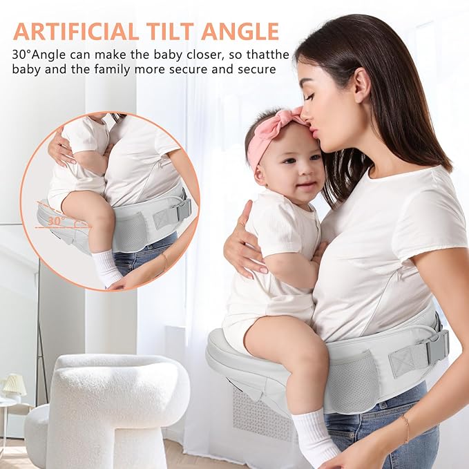 HKAI Baby Hip Carrier, Mom’s Choice Award Winner, Baby Carrier with Adjustable Waistband & Breathable Mesh, Ergonomic Carrier with Non-Slip Hip Seat Surface for Newborns & Toddlers, Light Grey