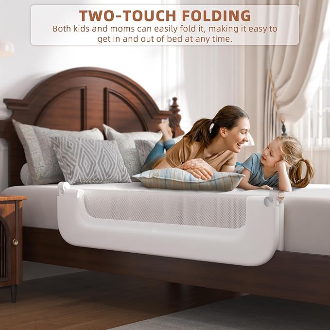 Bed Rail for Toddlers, Baby Bed Rail Guard for Kids, Toddler Bed Rails with Reinforced Anchor Fit, Height Adjustable & Foldable Bed Rail Guard for Twin, Full, Queen & King Beds (White, 48IN)