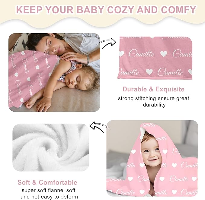 Ship Next Day, Personalized Baby Blanket for Boys Girls - Printed in USA, Custom Baby Blanket with Name Super Soft Plush Flannel, Easter Christmas Brithday Gifts for Baby Shower Kids Toddlers Newborn
