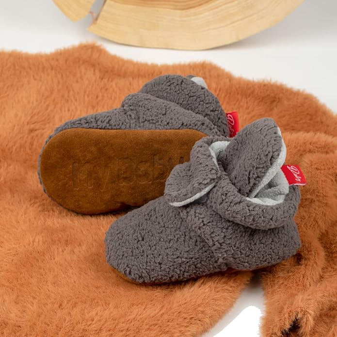 Sawimlgy Newborn Infant Baby Girl Boy Cotton Booties Stay On Sock Slippers Soft Bedroom Shoes Non-Skid Ankle Boots With Grippers Toddler Crib Warm Shoe First Walker Birthday Shower