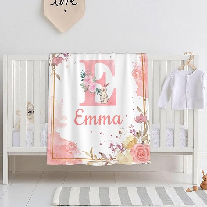 Personalized Baby Blanket with Name - Printed in USA,Custom Baby Blanket for Kids Soft Flanne Blankets in Easter Personalized Baby Gifts for Infant Newborn Shower (Pink)