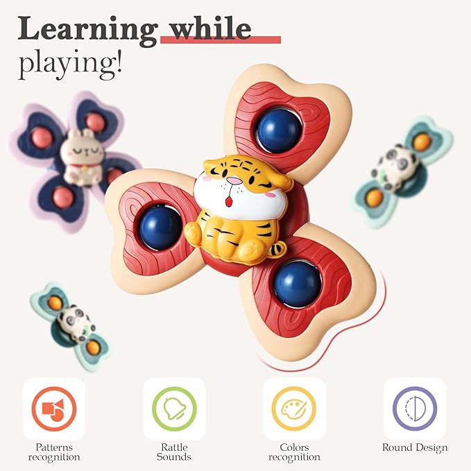 ALASOU 3PCS Suction Cup Spinner Toys for 1 Year Old Boy Girl|Spinning Top Baby Toys 12 18 Months|1 2 Year Old Boy Birthday Gift|Baby Bath Toy for Kids Ages 1-3|Sensory Toy for Toddlers 1-3