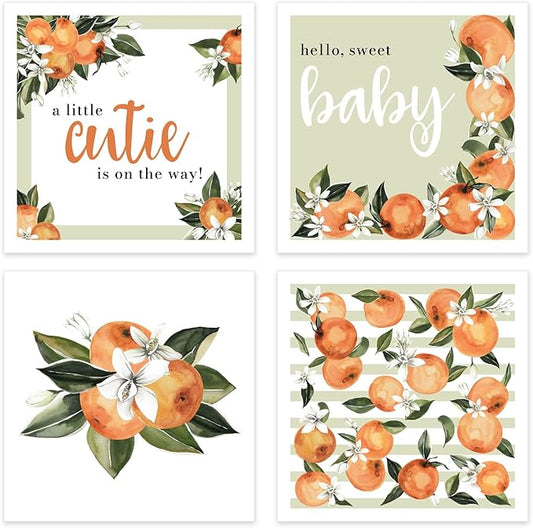 Little Cutie Baby Shower Beverage Napkins / 48 Citrus Cocktail Napkins / 4 Adorable Orange Clementine Designs / 4 3/4" x 4 3/4" Party 3 Ply Napkin Set/Made In The USA