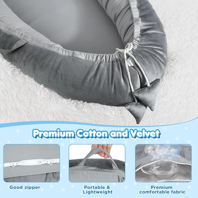 Baby Lounger - Baby Lounger for Newborn 0-24 Months, Breathable & Soft Cotton and Velvet Cover Baby Nest, Portable Cozy Infant Lounger for Home and Travel, Ideal Baby Essentials & Shower Gifts