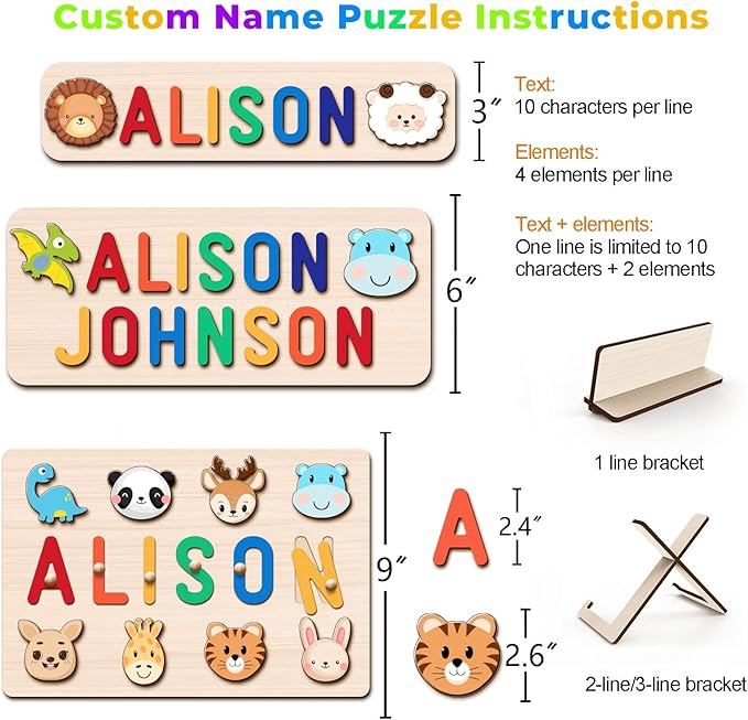 Personalized Name Puzzle for Kids, Custom Baby Toys Gift, Personalized Name Puzzles for Toddlers 1-3, 1st Birthday Gifts for Girl and Boy
