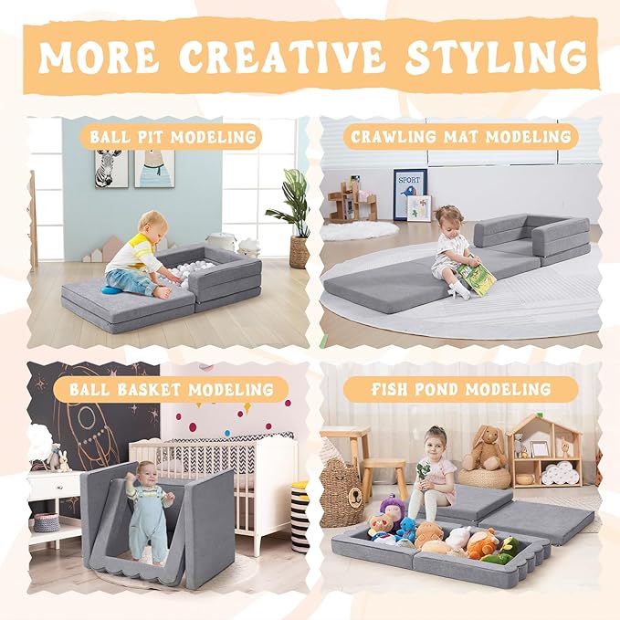 Portable Toddler Travel Bed|3-in-1 Foldable Floor Bed with Waterproof Handbag,High-Density Foam Sofa Chair for Kids,Collapsible Baby Camping Napmat,Indoor and Outdoor,Gray