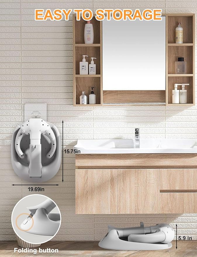 (3 in 1) Baby Shower Stand, Adjustable Baby Bath Stand with Safety Handle,Shower Head Holder for Babies 6-36 Months Baby & Toddlers,Bath Essentials for Infants（Gray White）
