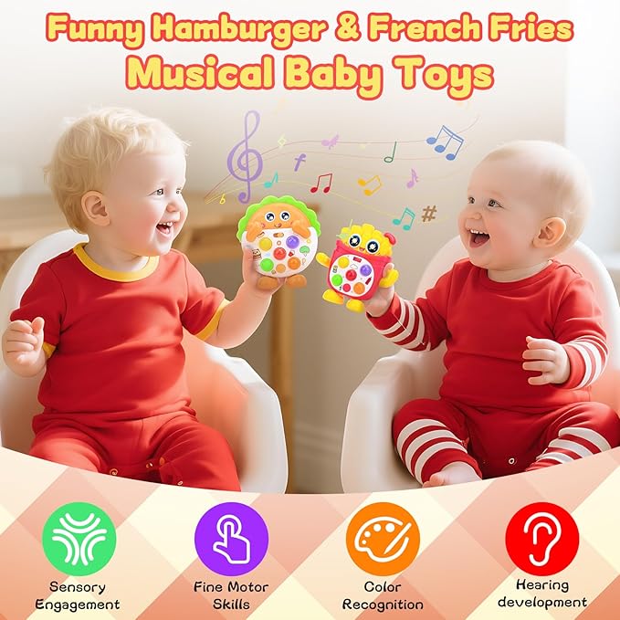 Musical Toys for Toddlers 1-3, Baby Musical Toys with Music & Sound Effects & 5 Level Quick Push Game, Interactive Light up Baby Toy with Flashing, Birthday Gift for Boy Girl 1 2 3 Year Old