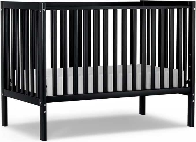 Baby Crib 5-in-1 Convertible, Wood Full Size Toddler Bed for Small Baby, Made of Sustainable Natural Pinewood Cribs, Non-Toxic Finish, Simplistic Nursery Furniture (Black)