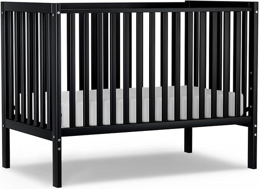 Baby Crib 5-in-1 Convertible, Wood Full Size Toddler Bed for Small Baby, Made of Sustainable Natural Pinewood Cribs, Non-Toxic Finish, Simplistic Nursery Furniture (Black)