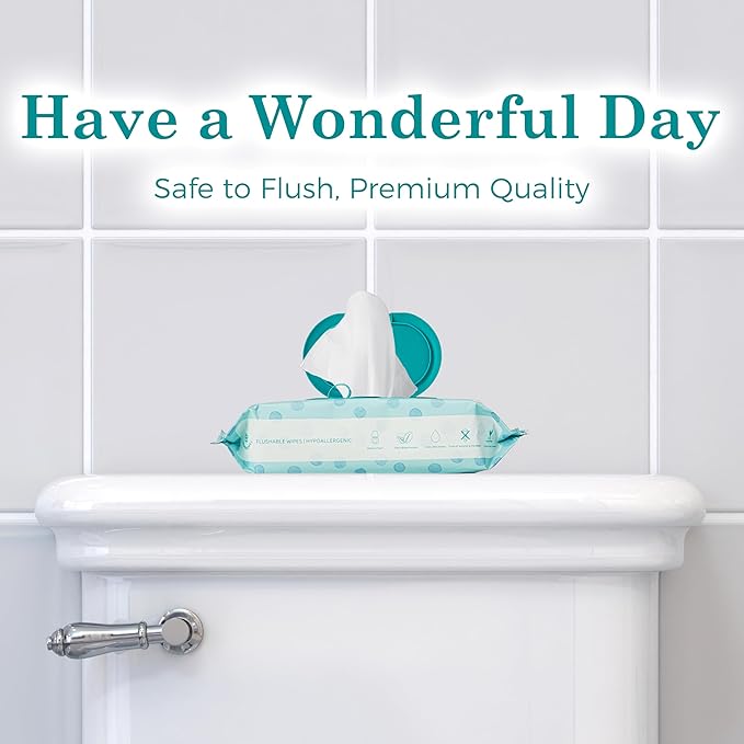 WONDERFUL Flushable Butt Wipes, Mint 100% Plant-Based Wet Wipes for Adults & Kids, Sewer & Septic Safe, Gentle for Sensitive Skin, Wipes Flushable Pack for Bathroom & Travel, 1-Pack (60 Wipes)