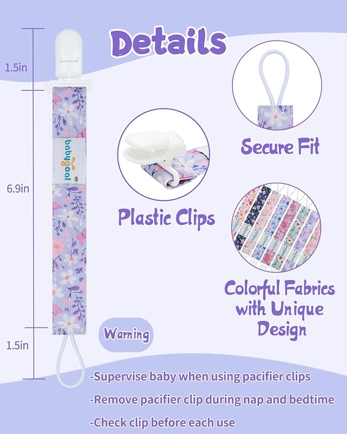 Babygoal Flower Pacifier Clips, 8 Pack Binky Paci Holder Clips for Baby Boys and Girls Fits for Most Pacifier, Binkie Styles & Baby Teethers & Toys and Gift 8PS47-B