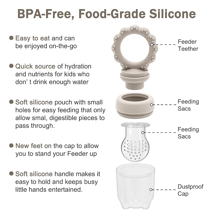 Baby Silicone Fruit Food Feeder Pacifier & Breastmilk Popsicle Freezer Molds,BPA Free Food Storage Containers Frozen Ice Tray for Babies Feeding Safely, Infant Fruit Teething Toy (Beige)