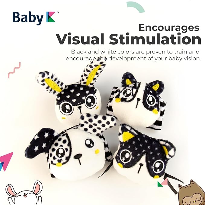 BABY K Rattle Socks & Wrist Rattles and Hand Rattle (Set G+ Dog A) - Newborn Toys for Baby Boy or Girl - Brain Development Infant Toys - Hand and Foot Rattles Suitable for 0-3, 3-6, 6-12 Months Babies
