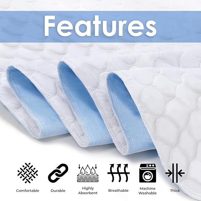 Incontinence Bed Pads Washable Waterproof 34x36 Inches Pack of 4 - Washable Pee Pads for Beds for Incontinence Adults, Kids & Pets - Waterproof Pad, Reusable Bed & Underpads