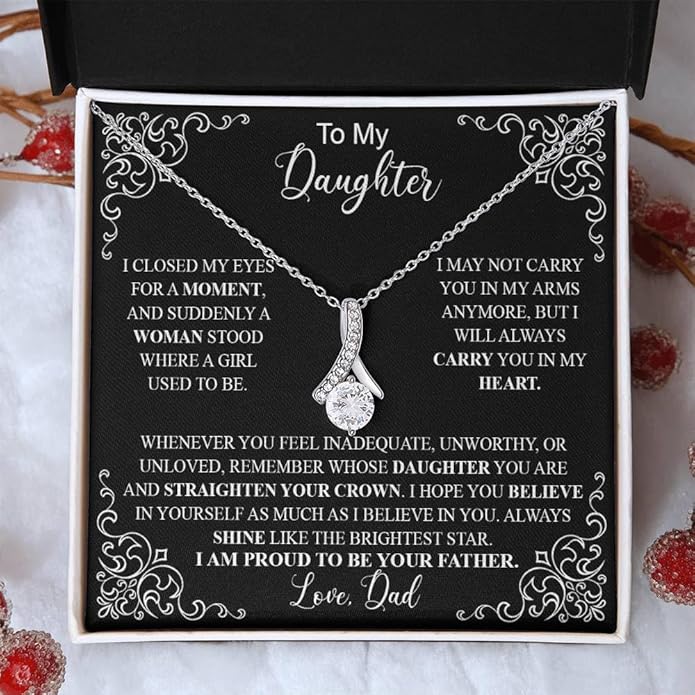 To My Daughter Gift Necklace From Dad or Mom - Badass Daughter Jewelry With Heartfelt Message & Elegant Box
