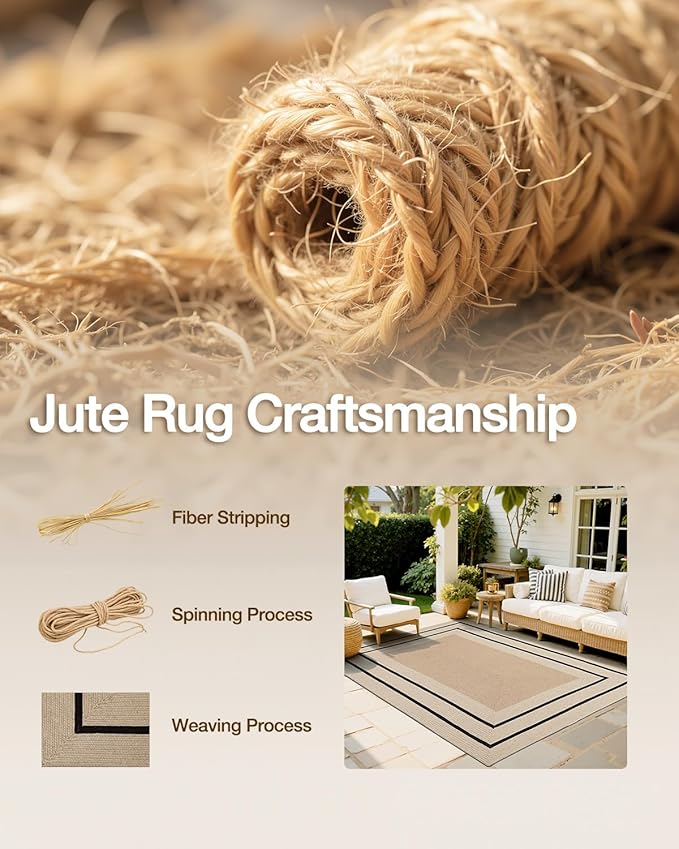 LUMI Jute Area Rug 4x6 for Living Room, Natural Handwoven Rugs Non Slip, Farmhouse Braided Carpets No Shedding for High Traffic, Dining Room, Indoor, Outdoor, Patio