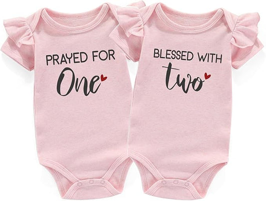 Prayed One Blessed Two Twin Outfits For Boy And Girl Newborn Twins Baby Items Must Haves bodysuit