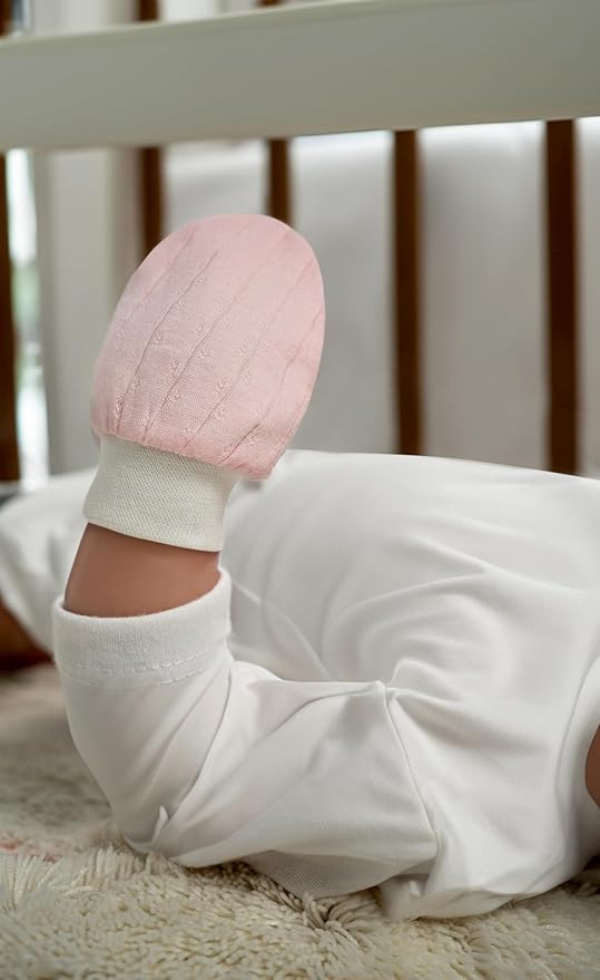 RATIVE Wrist Tab Baby Mittens 0-6,6-12 Months Organic Cotton for Newborn Baby Boys Girls