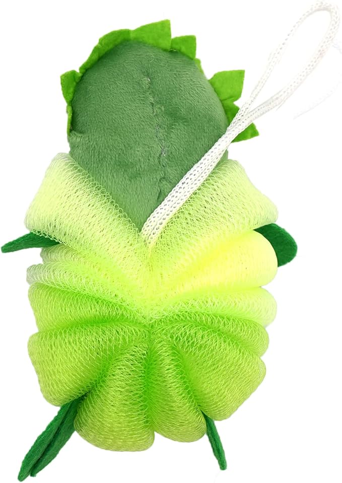 Cute Unicorn Kids Bath Loofahs Balls for Baby Girls Boys Mesh Shower Ball Pouf Exfoliating Bath Sponge Body Cleaner Bath Accessories (Green Shark)