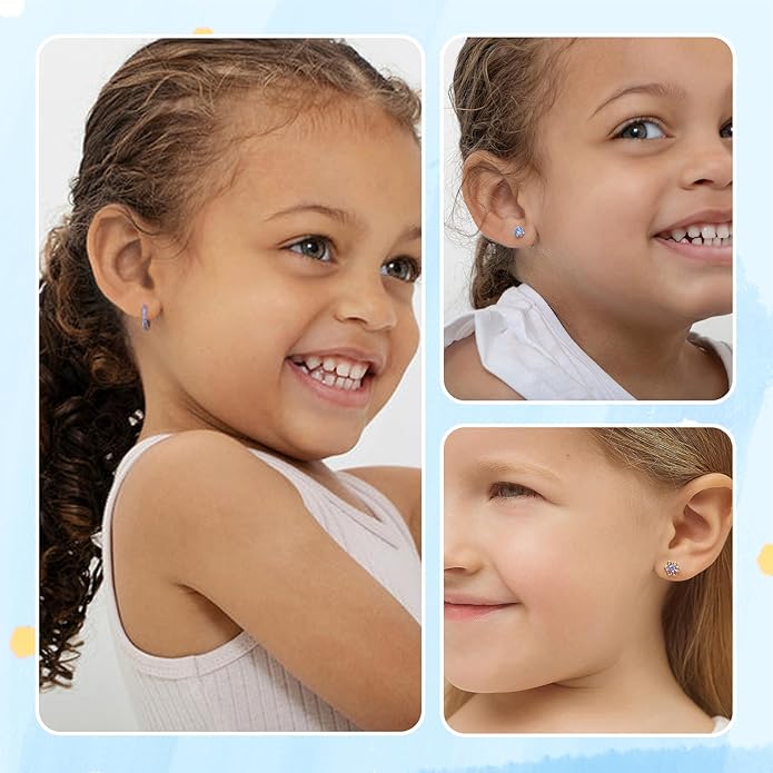 6 Pairs Huggie Hoop Earrings 925 Sterling Silver Stud Sets Cute Heart Hoops Tiny Cubic Zirconia Flower Stud Small Hypoallergenic Cartilage Sleeper Earrings