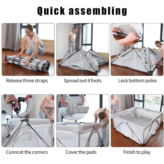 Foldable Baby Playpen 59X71 inch, iTiLike Playpen for Babies and Toddlers with 50 PCS Ocean Balls & 4 Handles, Indoor & Outdoor Kids Safety Play Pen Area, Portable Travel Play Yard