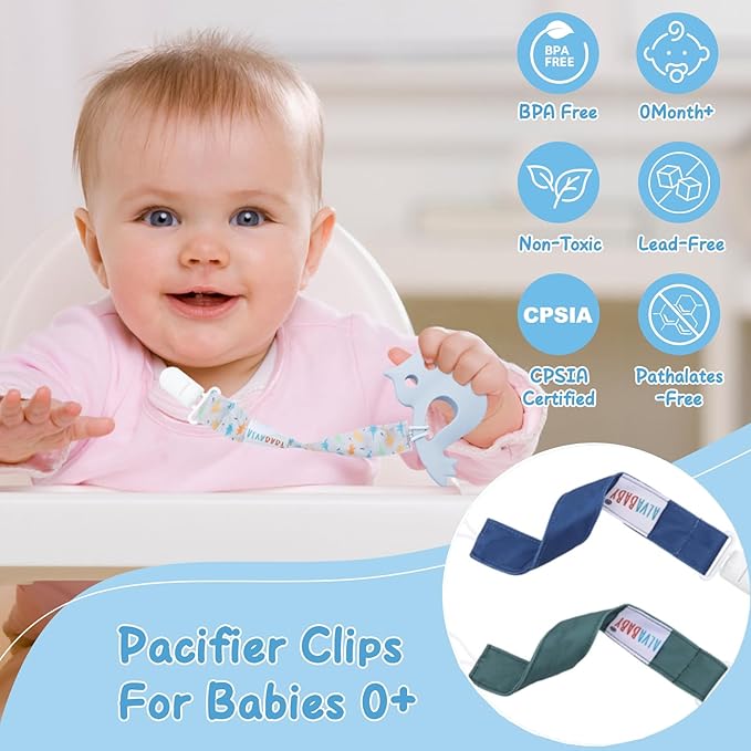 ALVABABY Baby Pacifier Clips for Boys Girls Pacifier Universal Holder Leash Pacifier Clip Binky Holder for Teether Toys Soothie 8 Packs 8DP06
