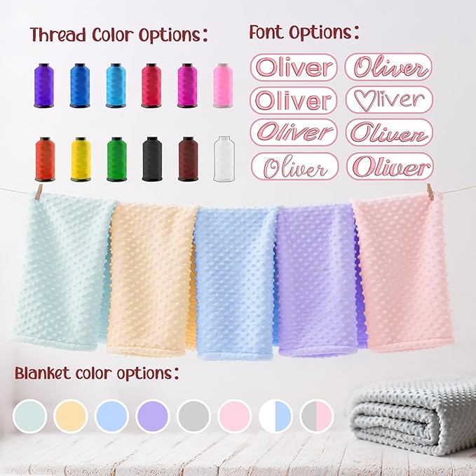 Personalized Baby Blanket with Embroidered Name, Custom Blanket for Girls Boys, Personalized Christmas Birthday for Girls Boys Newborn Essentials (Cherry-Pink)