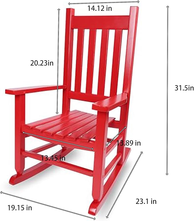 Kids Rocking Chair for Toddlers and Children Comfy Recliner Wooden Rocker for Baby Girls Outdoor Lounge Chair for Kids Age 6-10 Indoor Christmas Gift Red
