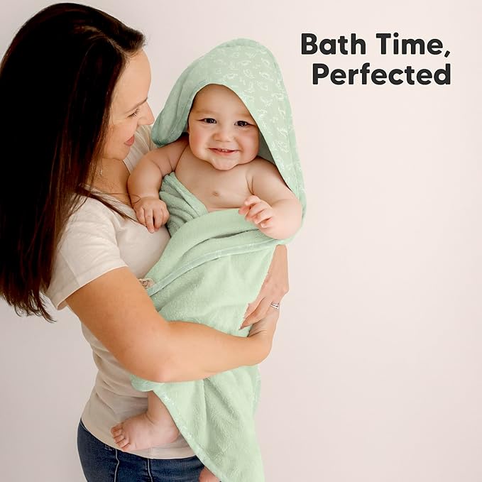 KeaBabies Hooded Baby Towel for Newborn - Viscose Derived from Bamboo Large Baby Bath Towels with Hood for Boys, Girls, Toddler, Extra Absorbent & Soft Newborn Bath Essentials (Dinos)