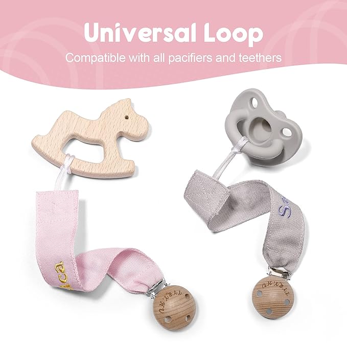 TYRY.HU Personalized Pacifier Clip with Name, Embroidery Webbing Pacifier Holder for Baby Girls and Boys, Neutral Pacifier Leash Universally Fit All Pacifiers & Baby Toys, 2 Pack Baby Gift(Grey, Pink)