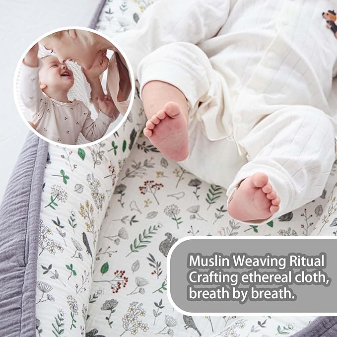 Premium Muslin Baby Lounger - Foldable, Adjustable & Breathable Infant Seat for 0-24 Months, Portable Travel Design with Mesh Liner, Soft & Cozy for Home & On-The-Go