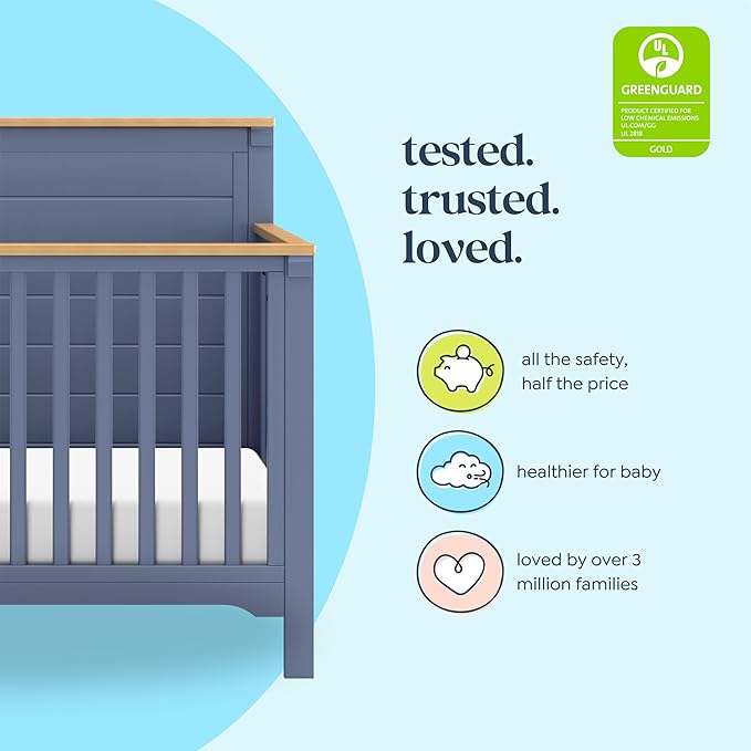 DaVinci Shea 4-in-1 Convertible Crib in Cove Blue and Honey, GREENGUARD Gold Certified