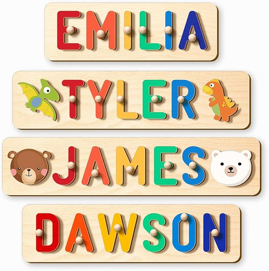 Personalized Name Puzzle, Custom Wooden Puzzles for Toddlers 2-4, Easter Basket Stuffers for 1 Year Old Boy, One Year Old Girl Birthday Gifts Personalized, Montessori Toys Nursery Decor