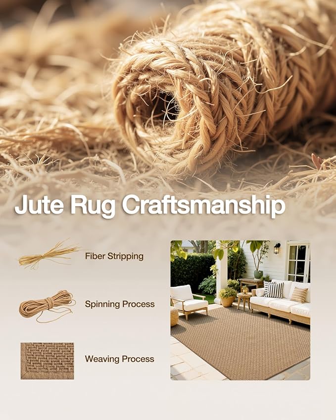 LUMI Jute Area Rug 4x6 for Living Room, Natural Handwoven Rugs Non Slip, Farmhouse Braided Carpets No Shedding for High Traffic, Dining Room, Indoor, Outdoor, Patio