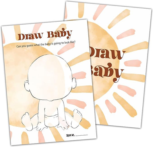Baby Shower Games For Boy, Boho Sun Draw Baby Shower Game, Sunshine Here Comes The Son Gender Reveal Games, Set of 25 Cards(Bohosun007)