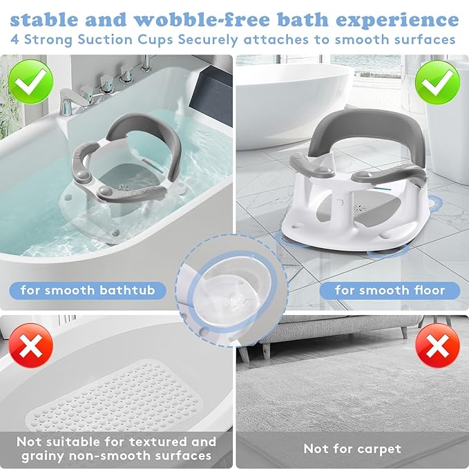 Baby Bath Seat for Babies Sitting Up with Temperature Alert+Soft Cushion+Suction Cup,Infant Bath Seat for Baby 6 Months & Up,Baby Bath Chair Toddler Bath seat for Bathtub Tub Blue