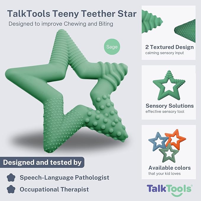 TalkTools Sensory Teeny Teether Star - Alternative to Thumb Sucking and Pacifiers, Enhances Oral Motor Awareness, Perfect for Children with Sensory Needs, Oral Development Aids (Sage)