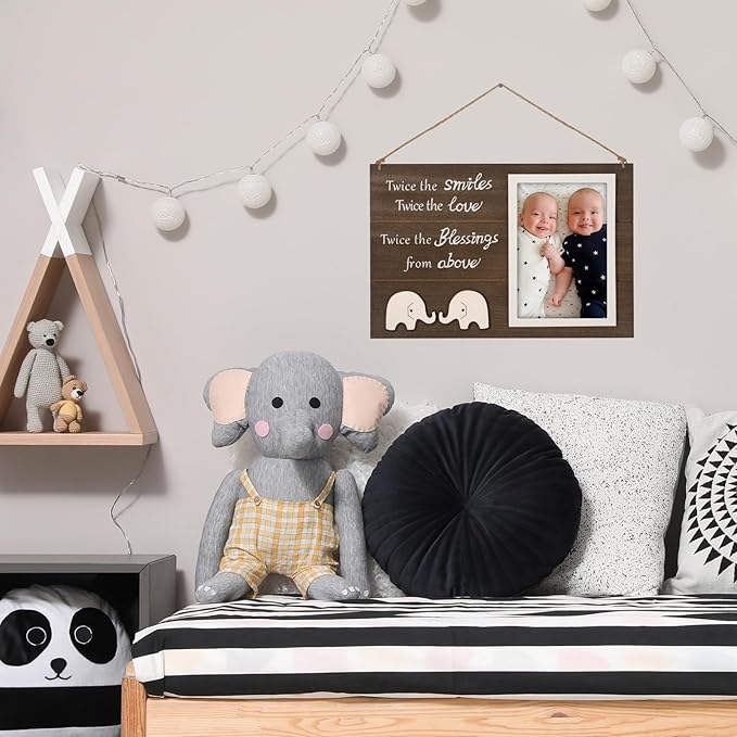 Twins Baby Picture Frame, Twin Pregnancy Announcement, Boy Girl Twins Wood Photo Frame, Twin Keepsake Gifts for New Mom Dad, Unique Twins Baby Shower Gifts, Nursery Decor, 4x6 Photo