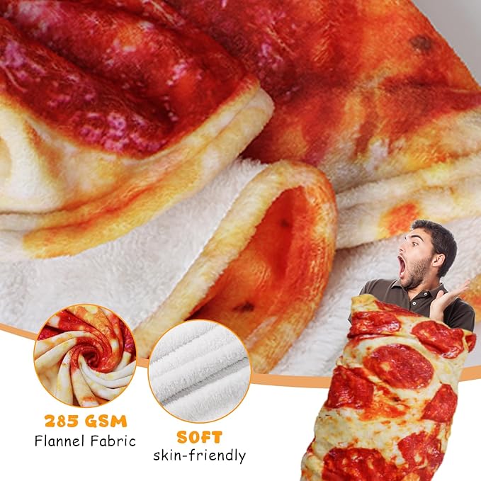 Lhedon Pizza Blanket for Teen Kids, 60 Inch Throw Blanket, Round Pepperoni Pizza Food Blanket, Funny Gifts for Boy Girl, Soft Flannel Blanket for Bed Office Travel